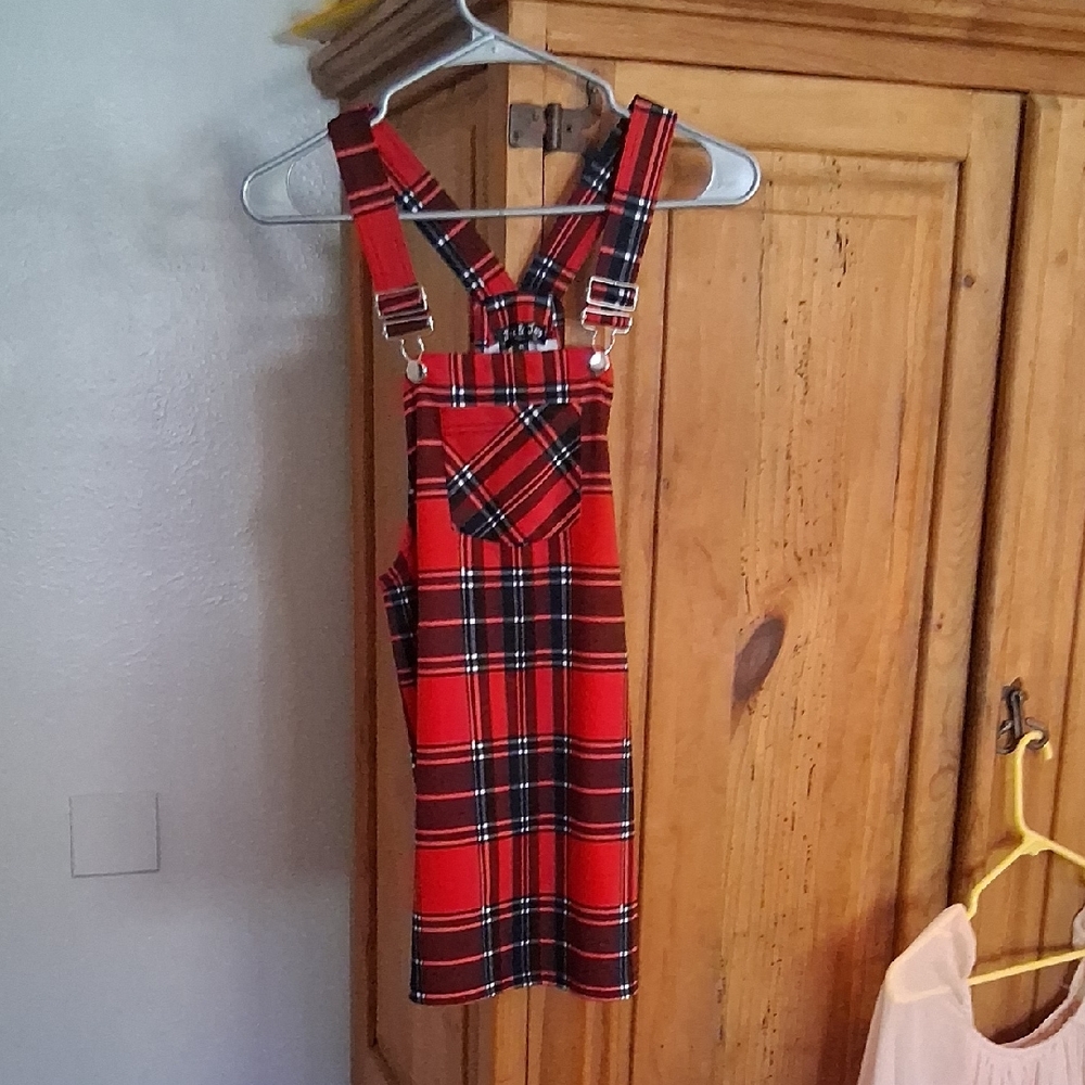 Red Plaid Pinafore Dress